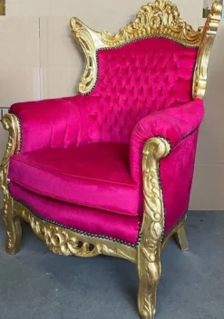 Casa Padrino Barock Sessel Pink / Gold - Handgefertigter Massivholz Wohnzimmer Sessel - Antik Stil Wohnzimmer Sessel - Wohnzimmer Möbel im Barockstil - Barock Möbel