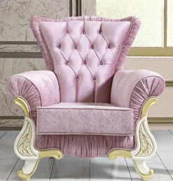 Casa Padrino Barock Sessel Rosa / Weiß / Gold 97 x 85 x H. 105 cm - Barockstil Wohnzimmer Sessel mit Glitzersteinen - Barock Möbel