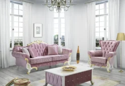 Casa Padrino Barock Sessel Rosa / Weiß / Gold 97 x 85 x H. 105 cm - Barockstil Wohnzimmer Sessel mit Glitzersteinen - Barock Möbel