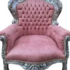 Casa Padrino Barock Sessel Rosa / Silber - Handgefertigter Massivholz Wohnzimmer Sessel mit Kunstleder - Antik Stil Wohnzimmer Sessel - Barock Wohnzimmer Möbel