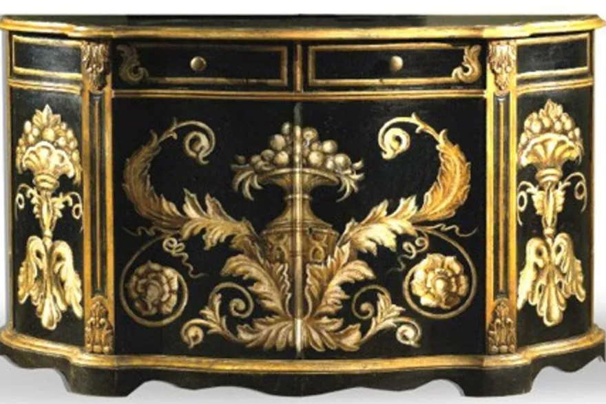 Casa Padrino Barock Sideboard Schwarz / Gold handbemalt 174 cm - Hotel Collection