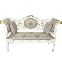 Casa Padrino Barock Sitzbank Grau Creme Muster / Weiß Gold 155 x 50 x H. 70 cm - Antikstil Sitzbank