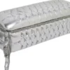 Casa Padrino Barock Sitzbank / Truhe Silber Lederoptik / Silber - Gepolsterte Massivholz Bank mit Glitzersteinen - Möbel im Barockstil