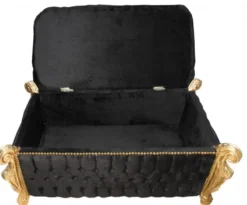 Casa Padrino Barock Sitzbank Truhe Schwarz/Gold mit Bling Bling Glitzersteinen - Antik Truhe 105 x 55 x 55 cm