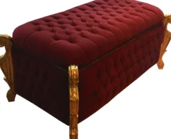Casa Padrino Barock Sitzbank, Truhe Bordeaux / Gold - Barock Truhe