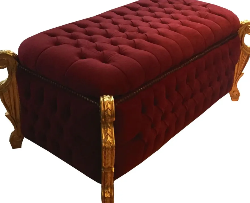 Casa Padrino Barock Sitzbank, Truhe Bordeaux / Gold - Barock Truhe