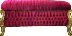 Casa Padrino Barock Sitzbank Truhe in Bordeaux und Gold mit Bling Bling Steinen, 120 x 55 x H. 58 cm