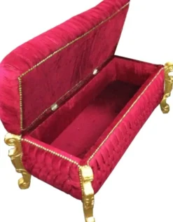 Casa Padrino Barock Sitzbank Truhe in Bordeaux und Gold mit Bling Bling Steinen, 120 x 55 x H. 58 cm