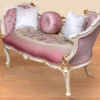 Casa Padrino Barock Sitzbank Rosa / Mehrfarbig / Weiß / Gold 150 x 55 x H. 80 cm - Prunkvolle Massivholz Bank mit edlem Blumenmuster - Barock Möbel