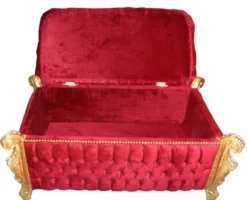 Casa Padrino Barock Sitzbank Truhe im Antik Stil, Bordeaux Rot und Gold mit Glitzersteinen, 105 x 55 x 55 cm
