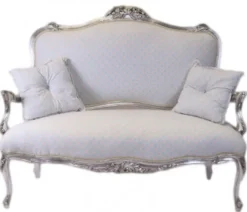 Casa Padrino Barock Sitzbank im italienischen Stil Weiss-Blau Muster mit Silberrahmen 130 x 110 x 55 cm