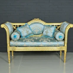 Casa Padrino Barock Sitzbank im Antikstil, Helltürkis Muster und Gold, 90 x 50 x H. 70 cm