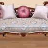 Casa Padrino Barock Sitzbank Mehrfarbig / Rosa / Braun / Gold 150 x 55 x H. 80 cm - Prunkvolle Massivholz Bank mit edlem Blumenmuster - Möbel im Barockstil