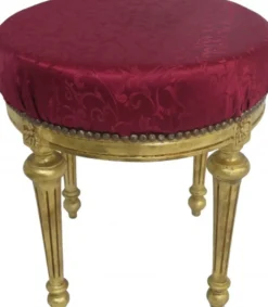 Casa Padrino Barock Sitzhocker Rundhocker Bordeaux Rot Musterstoff / Gold