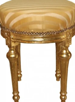 Casa Padrino Barock Sitzhocker - Rundhocker Gold Creme Streifen / Gold Ø 43 x H. 54 cm - Barock Hocker Möbel