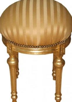 Casa Padrino Barock Sitzhocker - Rundhocker Gold Creme Streifen / Gold Ø 45 x H. 60 cm - Barock Hocker Möbel