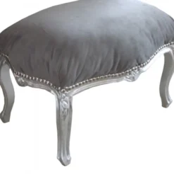 Casa Padrino Barock Sitzhocker Grau Silber - Barock Möbel
