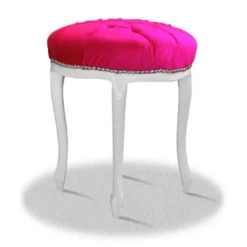 Casa Padrino Barock Sitzhocker Weiß Rosa Silber - Barock Rundhocker