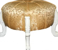 Casa Padrino Barock Sitzhocker - Rundhocker - Gold Muster/ Weiß - Barock Möbel