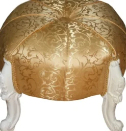 Casa Padrino Barock Sitzhocker - Rundhocker - Gold Muster/ Weiß - Barock Möbel