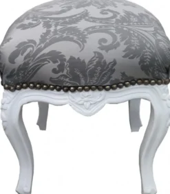 Casa Padrino Barock Sitzhocker Grau Muster / Weiß Höhe 40 cm, Breite 35 cm - Barock Möbel