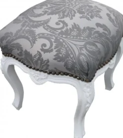 Casa Padrino Barock Sitzhocker Grau Muster / Weiß Höhe 40 cm, Breite 35 cm - Barock Möbel