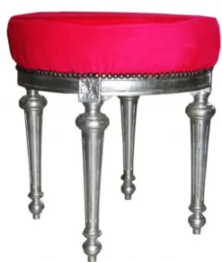 Casa Padrino Barock Sitzhocker / Rundhocker Pink / Silber