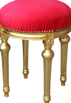 Casa Padrino Barock Sitzhocker Rot / Gold - Barock Rundhocker
