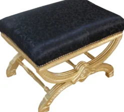 Casa Padrino Barock Sitzhocker / Kreuzhocker Schwarz Muster / Gold