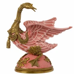 Casa Padrino Barock Skulptur Gans Rose / Gold - Messing / Porzellan 33.4 x 22.8 x H 38.7 cm Mod2 - Rokoko Antik Stil Jugendstil Figur