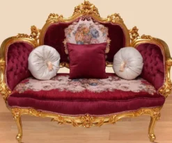 Casa Padrino Barock Sofa Bordeauxrot / Mehrfarbig / Gold - Handgefertigtes Wohnzimmer Sofa im Barockstil - Prunkvolle Barock Wohnzimmer Möbel