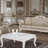 Casa Padrino Barock Sofa Braun / Weiß / Beige 230 x 84 x H. 100 cm - Prunkvolles Wohnzimmer Sofa mit Glitzersteinen - Barockstil Möbel