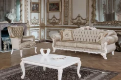 Casa Padrino Barock Sofa Braun / Weiß / Beige 230 x 84 x H. 100 cm - Prunkvolles Wohnzimmer Sofa mit Glitzersteinen - Barockstil Möbel