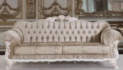Casa Padrino Barock Sofa Braun / Weiß / Beige 230 x 84 x H. 100 cm - Prunkvolles Wohnzimmer Sofa mit Glitzersteinen - Barockstil Möbel
