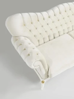 Casa Padrino Barock Sofa Creme / Weiß / Gold 224 x 83 x H. 112 cm - Wohnzimmer Sofa mit Glitzersteinen - Edle Barock Möbel