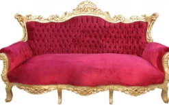 Casa Padrino Barock Sofa 3er Master im edlen Bordeaux Rot und Gold, Breite 210 cm