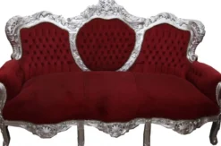 Casa Padrino Barock Sofa Garnitur King im Antik Stil, Bordeaux / Silber, Breite 184 cm
