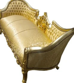 Casa Padrino Barock Sofa Garnitur Vampire Gold Muster Satin 200 x 75 x 82 cm - Handgefertigtes Unikat