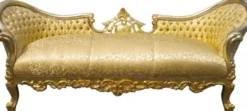 Casa Padrino Barock Sofa Garnitur Vampire Gold Muster Satin 200 x 75 x 82 cm - Handgefertigtes Unikat
