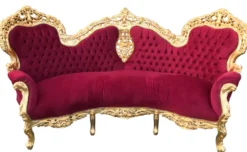 Casa Padrino Barock Sofa Garnitur Bordeaux/Gold + 2 Sessel - Wohnzimmer Barock - Limited Edition