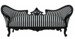 Casa Padrino Barock Sofa Garnitur Vampire im edlen Streifen-Design Schwarz / Weiß, 200 x 75 x 82 cm