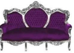 Casa Padrino Barock Sofa Garnitur King Lila / Silber - Handgefertigtes Antik Stil Replikat - 190 x 86 x 121 cm