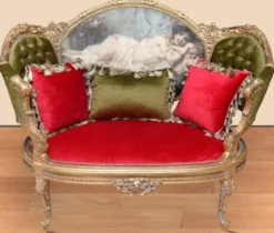 Casa Padrino Barock Sofa Grün / Rot / Mehrfarbig / Gold - Handgefertigtes Wohnzimmer Sofa im Barockstil - Prunkvolle Barock Wohnzimmer Möbel
