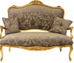 Casa Padrino Barock Sofa im italienischen Stil, Grau-Khaki Muster mit Gold, 130 x 110 x 55 cm