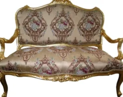 Casa Padrino Barock Sofa im italienischen Stil Creme Muster und Gold 138 x 68 x 111 cm