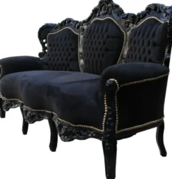 Casa Padrino Barock Sofa King Schwarz / Schwarz 184 x 125 x 81 cm - Massivholz Wohnzimmer Couch