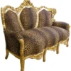 Casa Padrino Barock Sofa Leopard/Gold - Luxuriöses Antik Stil Sofa mit Leo-Muster, 184 x 125 x 81 cm