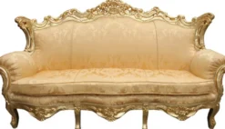 Casa Padrino Barock Sofa Master Gold Flowers Muster / Gold, Breite 210 cm - Luxus Wohnzimmer Couch