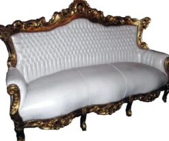 Casa Padrino Barock Sofa Master Weiß / Gold, Breite 210 cm, Höhe 135 cm, Tiefe 90 cm