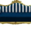 Casa Padrino Barock Sofa mit Streifen Blau / Weiß / Gold - Handgefertigtes Wohnzimmer Sofa im Barockstil - Barock Wohnzimmer Möbel